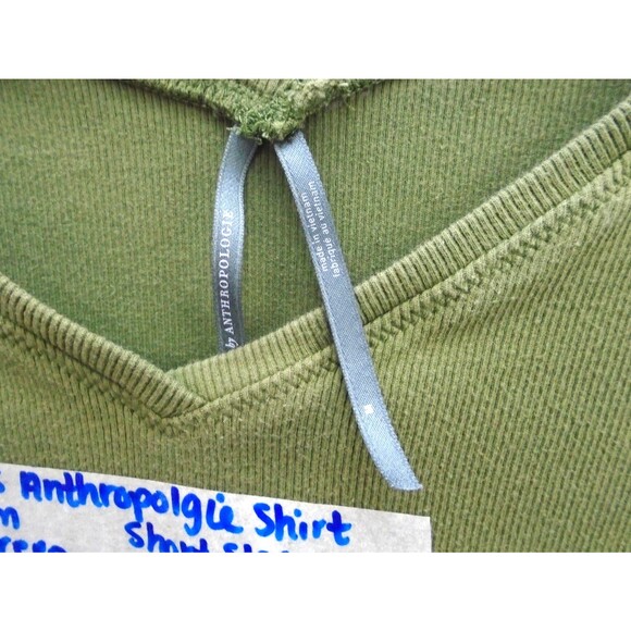 Antropologie Womens blouse Shirt Size M Military Green Short Sleeve V-Neck - Picture 6 of 8